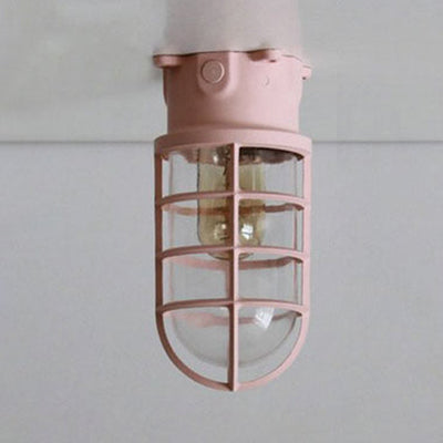 Industrial Flush Mount Ceiling Light With Clear Glass Cylinder Shade In Black/White/Pink - 1 Pink