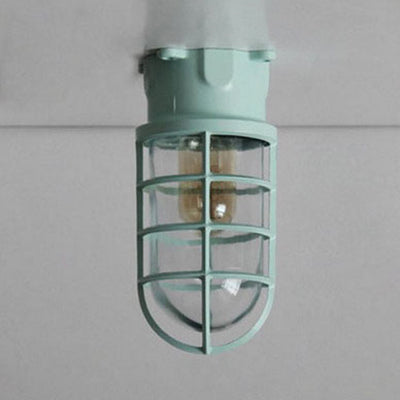 Industrial Flush Mount Ceiling Light With Clear Glass Cylinder Shade In Black/White/Pink - 1 Green