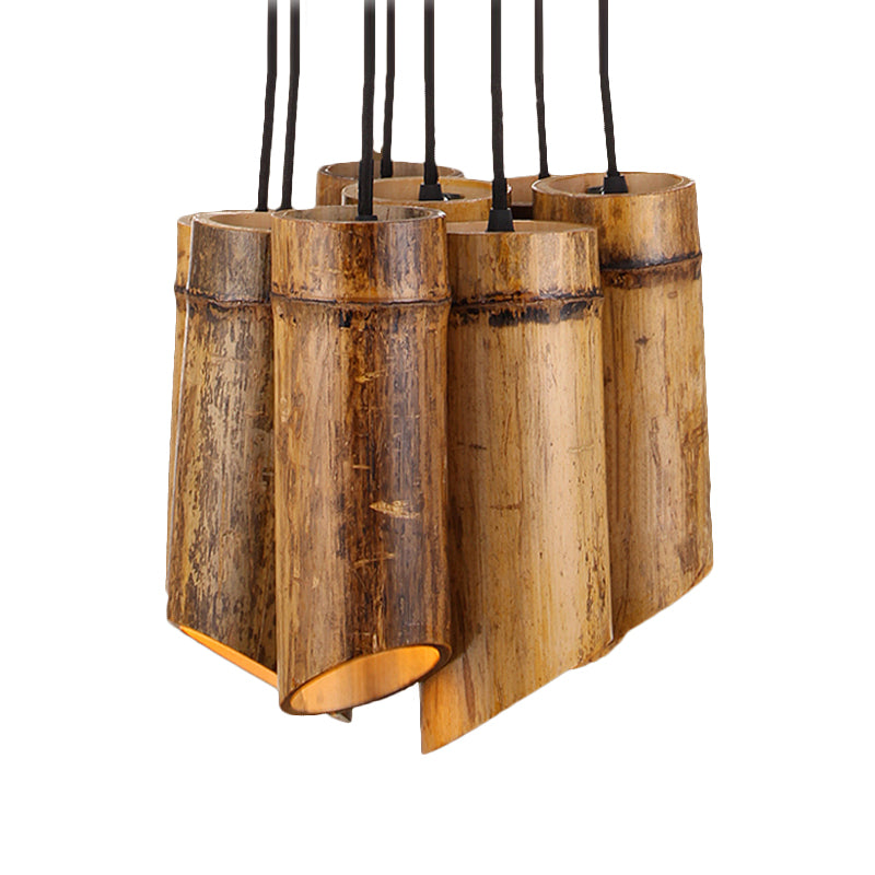 Bamboo Hanging Lamp Antique Tube Suspension Light - 8 Lights, Beige - Ideal for Bistro Restaurant