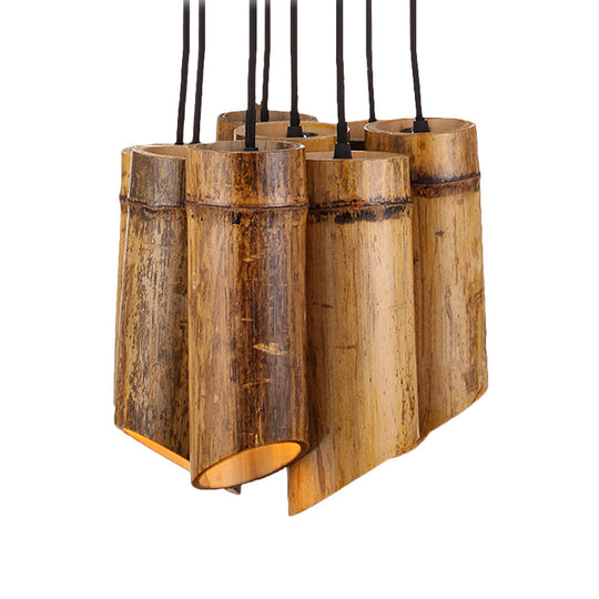 Bamboo Hanging Lamp Antique Tube Suspension Light - 8 Lights, Beige - Ideal for Bistro Restaurant