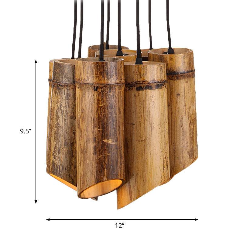 Bamboo Hanging Lamp Antique Tube Suspension Light - 8 Lights, Beige - Ideal for Bistro Restaurant