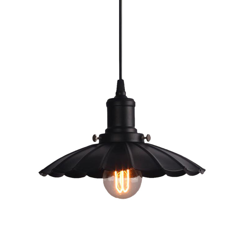 Vintage Industrial Black Scalloped Hanging Lamp - Metal Indoor Ceiling Light Fixture (10/12