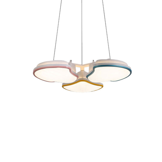 Multicolor Led Kids Bedroom Pendant Light With 3-Head Leaf Metal Shade