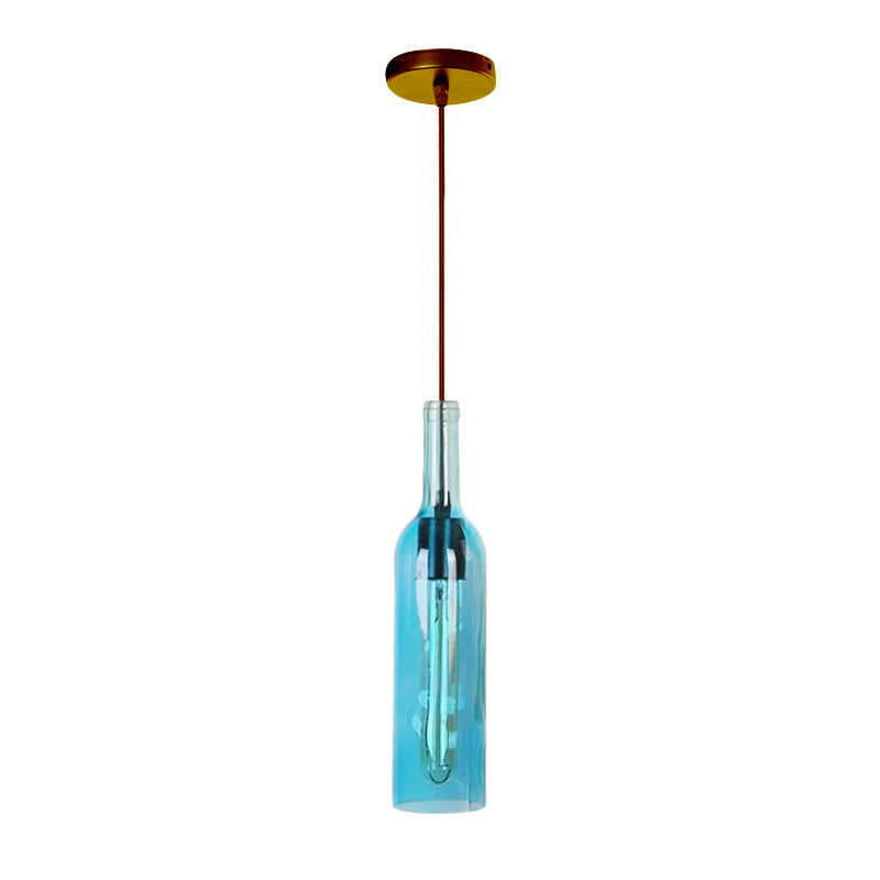 Vintage Glass Wine Bottle Suspension Lamp - Red/Yellow 1 Head Hanging Light Fixture for Dining Room