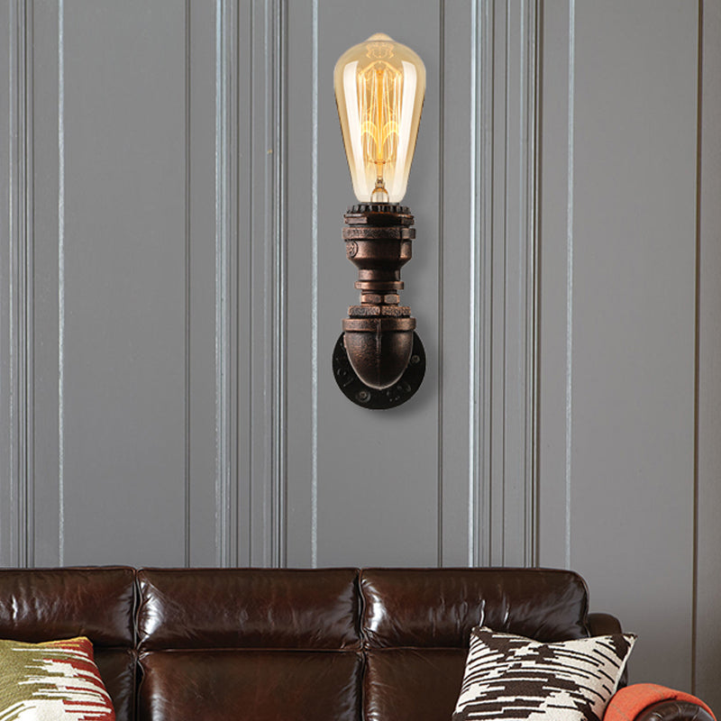 Industrial Bare Bulb Mini Wall Light In Black/Copper For Living Rooms With Metallic Water Pipe