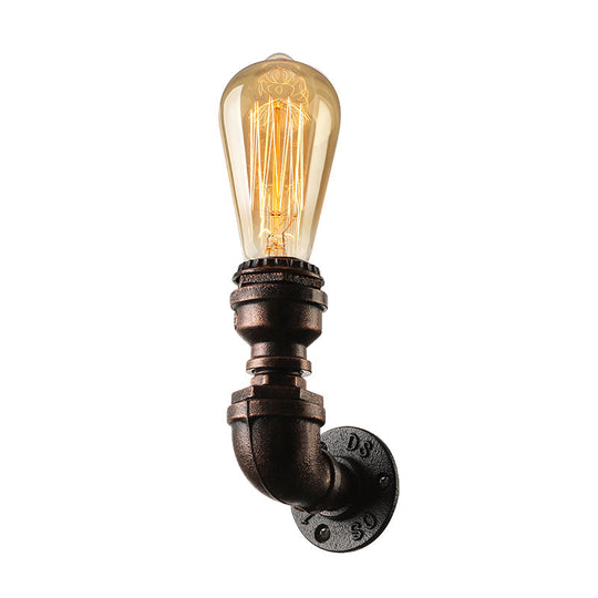 Industrial Bare Bulb Mini Wall Light In Black/Copper For Living Rooms With Metallic Water Pipe