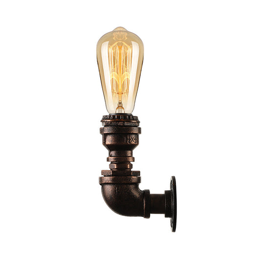 Industrial Bare Bulb Mini Wall Light In Black/Copper For Living Rooms With Metallic Water Pipe