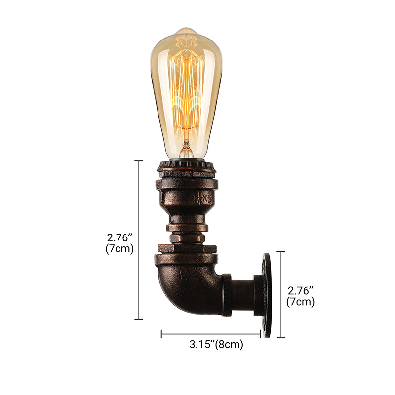 Industrial Bare Bulb Mini Wall Light In Black/Copper For Living Rooms With Metallic Water Pipe