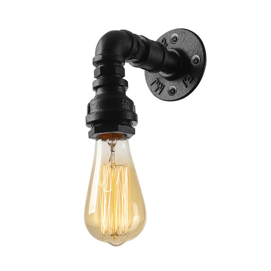 Industrial Bare Bulb Mini Wall Light In Black/Copper For Living Rooms With Metallic Water Pipe