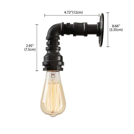 Industrial Bare Bulb Mini Wall Light In Black/Copper For Living Rooms With Metallic Water Pipe