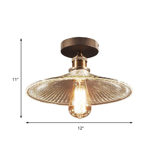 Industrial Mercury Glass Flared Semi Flush Light with Brass Ceiling Mount