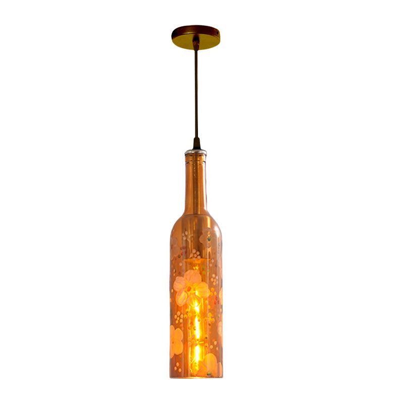 Industrial Style Hanging Lamp - Red/Yellow Glass Suspended Light with Pattern - Perfect for Restaurants