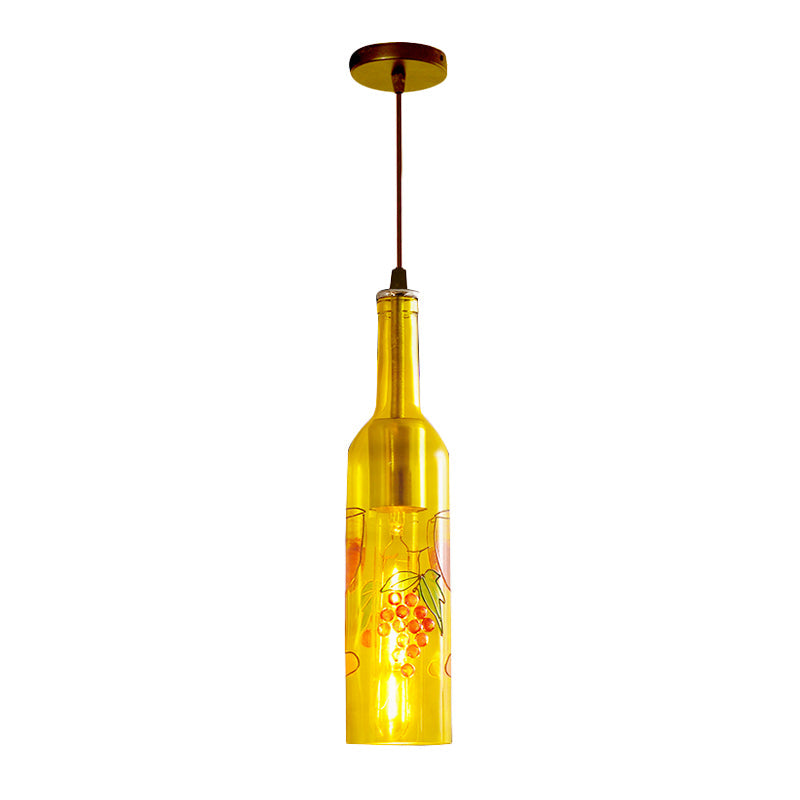 Industrial Style Hanging Lamp - Red/Yellow Glass Suspended Light with Pattern - Perfect for Restaurants