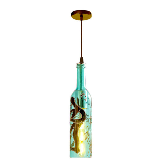 Industrial Style Hanging Lamp - Red/Yellow Glass Suspended Light with Pattern - Perfect for Restaurants