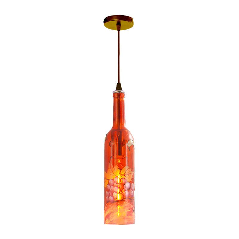 Industrial Style Hanging Lamp - Red/Yellow Glass Suspended Light with Pattern - Perfect for Restaurants