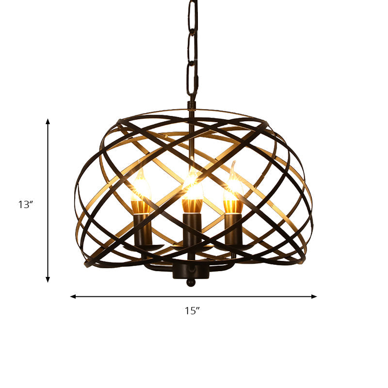 Vintage Open Cage Hanging Light with 3 Candle Chandelier Heads - Stylish & Elegant Black Design