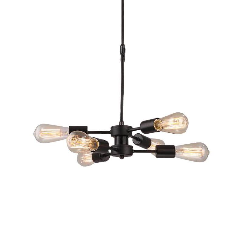 Antique Style Black Metal Chandelier With Exposed Bulbs - Perfect For Table Lighting