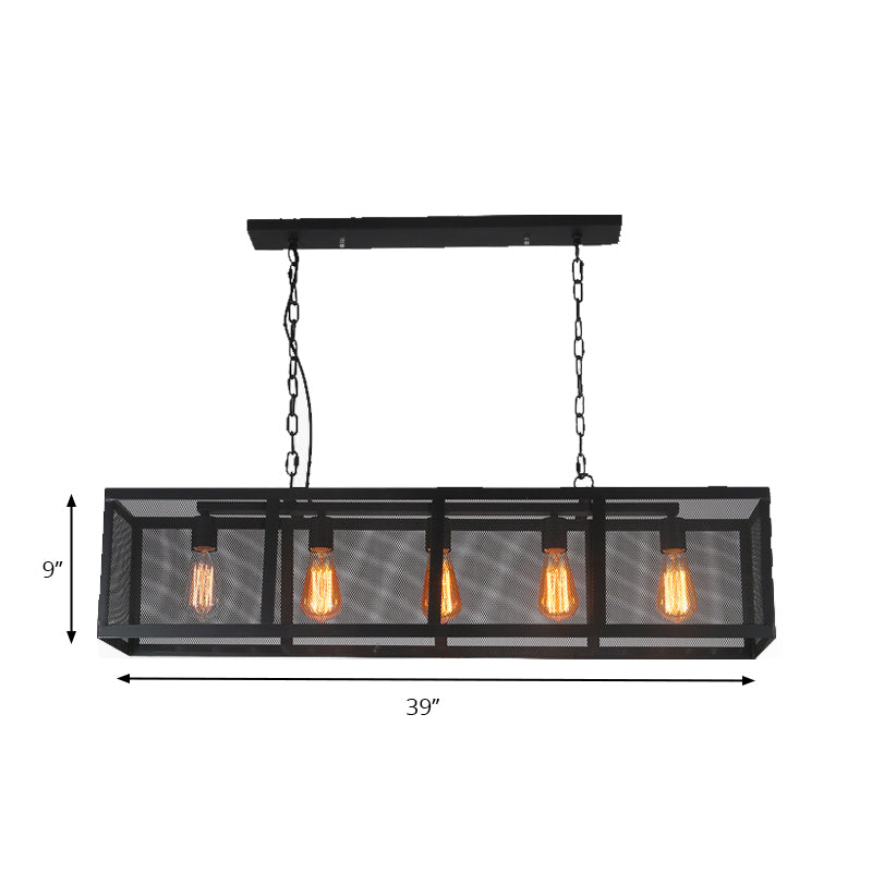 Industrial Mesh Shade Pendant Light With 5 Black Iron Heads For Dining Room Island