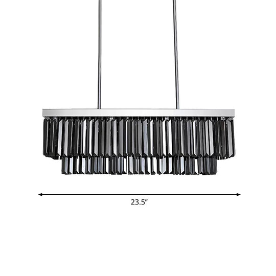 Modern Smoke Gray Crystal Rectangle Chandelier: 6/8/10 Heads Dining Room Lighting