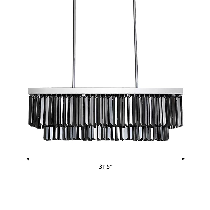 Modern Smoke Gray Crystal Rectangle Chandelier: 6/8/10 Heads Dining Room Lighting