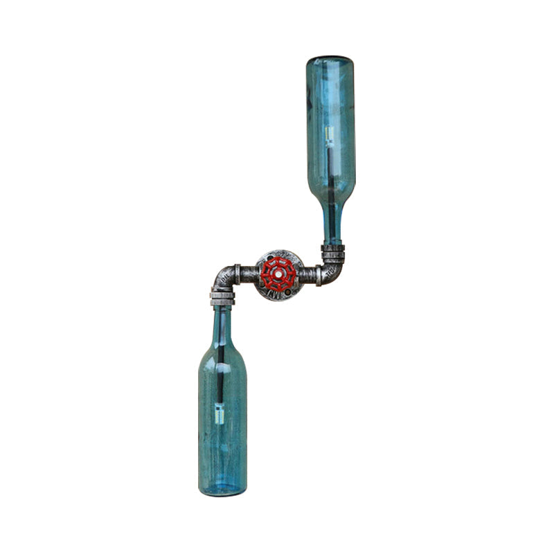 Industrial-Style Gray/Blue Glass Wall Sconce Light With 2 Wine Bottle Lights Ideal For Living Room