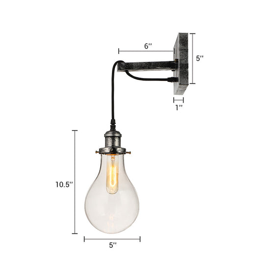 Industrial Black Wall Sconce With Clear Glass Shade And 1 Light For Living Room