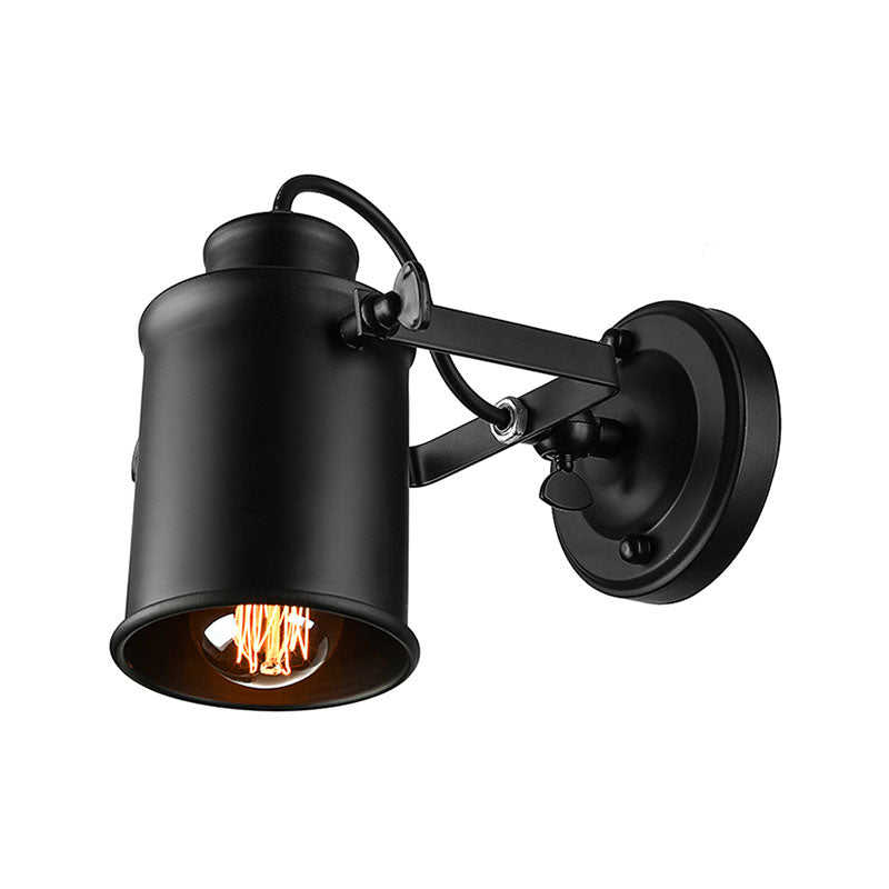 Rotatable Wall Mount Industrial Sconce Light: 1-Light Metal Shade In Black