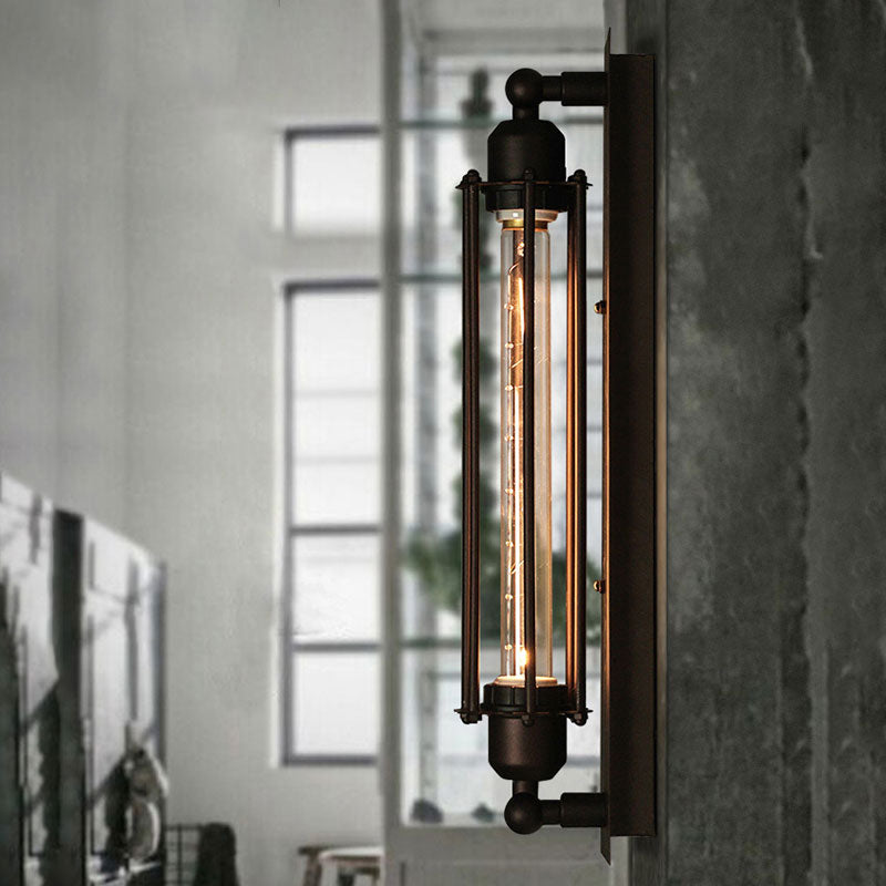 Industrial Black/Silver Metallic 1-Light Linear Wall Sconce - Sleek Wire Frame Design For Bedroom