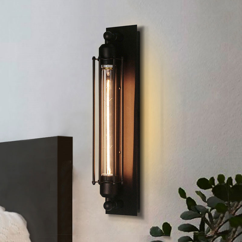 Industrial Black/Silver Metallic 1-Light Linear Wall Sconce - Sleek Wire Frame Design For Bedroom