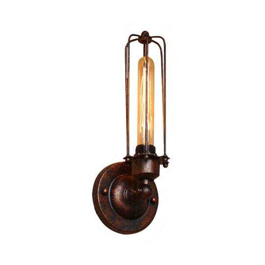 Industrial Black/Rust Metal Wall Sconce With Linear Cage Design For Living Room