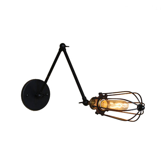 Adjustable Arm Wall Light With Cage Shade Loft Style Black/Brass/Aged Brass - Ideal For Table