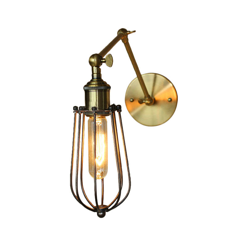 Adjustable Arm Wall Light With Cage Shade Loft Style Black/Brass/Aged Brass - Ideal For Table