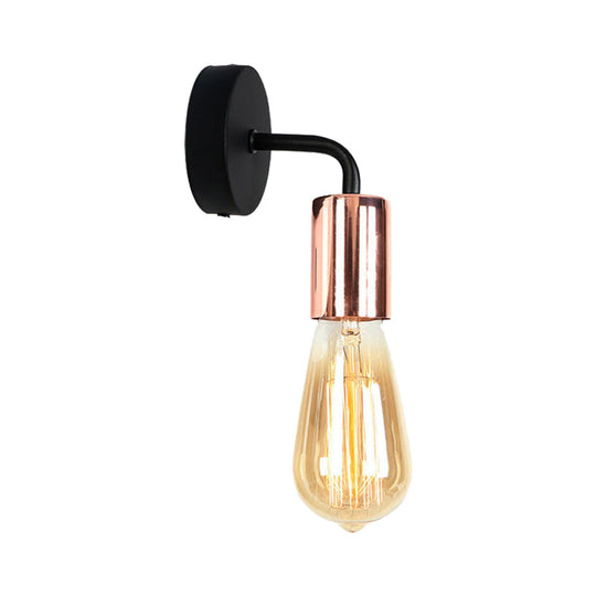 Industrial-Style Brass/Copper Open Bulb Sconce Light With Curved Arm - Metal Bedside Wall Lighting