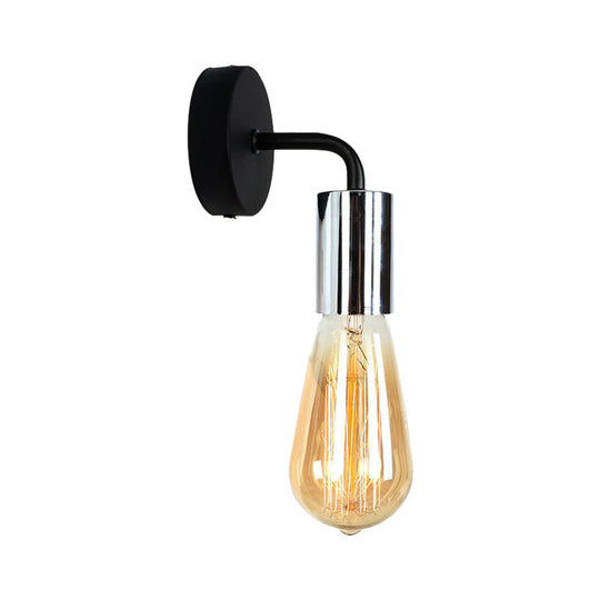 Industrial-Style Brass/Copper Open Bulb Sconce Light With Curved Arm - Metal Bedside Wall Lighting