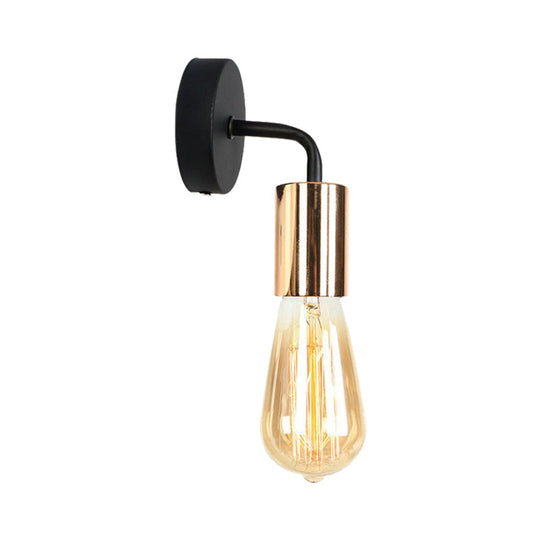 Industrial-Style Brass/Copper Open Bulb Sconce Light With Curved Arm - Metal Bedside Wall Lighting