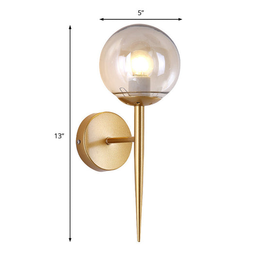 Modern 1 Light Clear Glass Globe Wall Sconce In Gold For Living Room Lighting