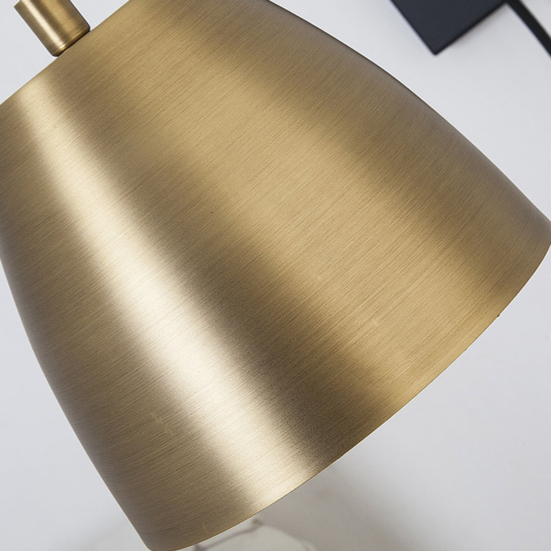 Brass Loft Style Wall Sconce With Metallic Barrel Shade - 1 Light Angle Arm Lighting For Bedroom