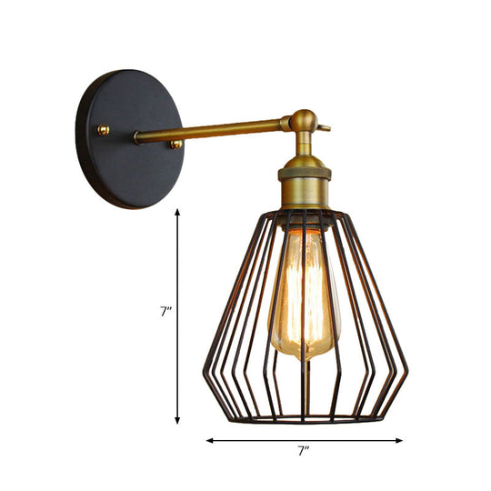 Industrial Black Metal Mini Wall Light Fixture For Bedroom - Cylinder/Teardrop Caged Mount Lighting