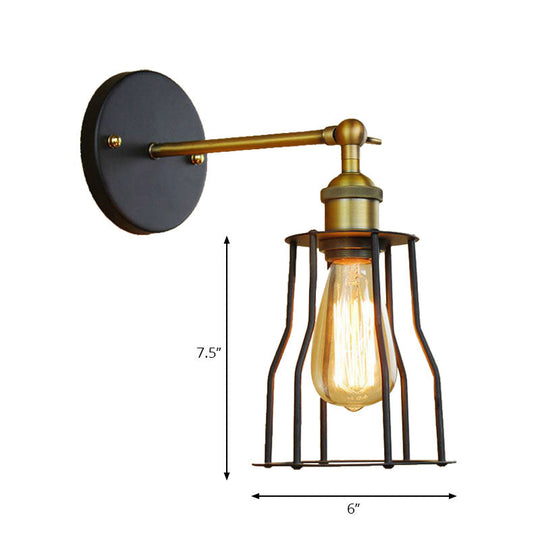 Industrial Black Metal Mini Wall Light Fixture For Bedroom - Cylinder/Teardrop Caged Mount Lighting