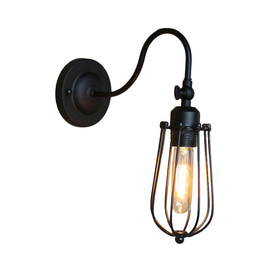 Retro Style Black Globe Wall Mount Light With Gooseneck Arm - Bedroom Mini Lamp