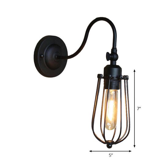 Retro Style Black Globe Wall Mount Light With Gooseneck Arm - Bedroom Mini Lamp