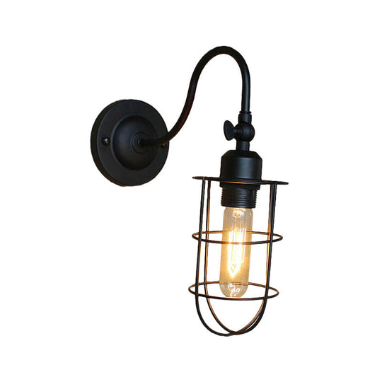 Retro Style Black Globe Wall Mount Light With Gooseneck Arm - Bedroom Mini Lamp