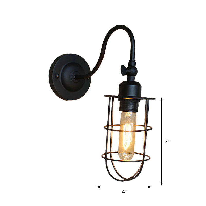 Retro Style Black Globe Wall Mount Light With Gooseneck Arm - Bedroom Mini Lamp