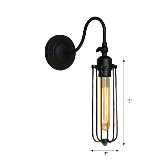 Retro Style Black Globe Wall Mount Light With Gooseneck Arm - Bedroom Mini Lamp