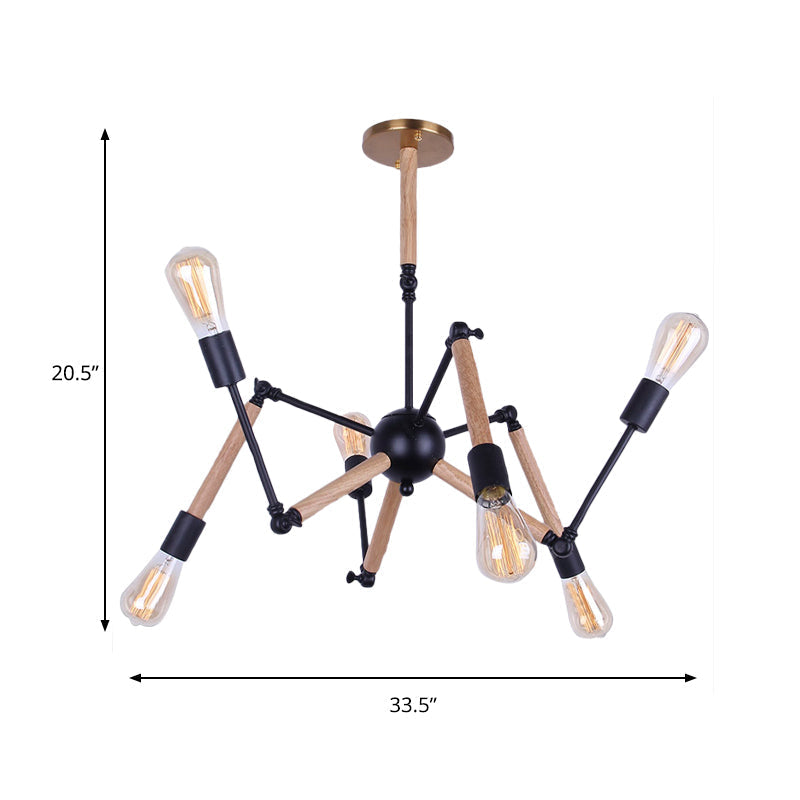 Lodge Style Chandelier Lighting - Adjustable Arm, 6/8 Heads, Wood and Metal Ceiling Fixture