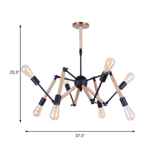 Lodge Style Chandelier Lighting - Adjustable Arm, 6/8 Heads, Wood and Metal Ceiling Fixture