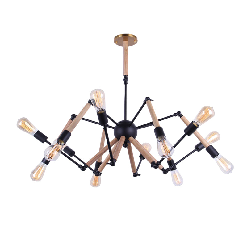 Lodge Style Chandelier Lighting - Adjustable Arm, 6/8 Heads, Wood and Metal Ceiling Fixture