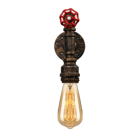 Bronze Water Pipe Wall Sconce Light: Farmhouse Style With Red Valve