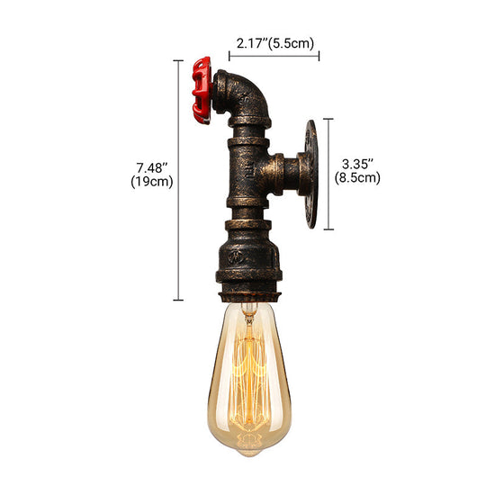 Bronze Water Pipe Wall Sconce Light: Farmhouse Style With Red Valve