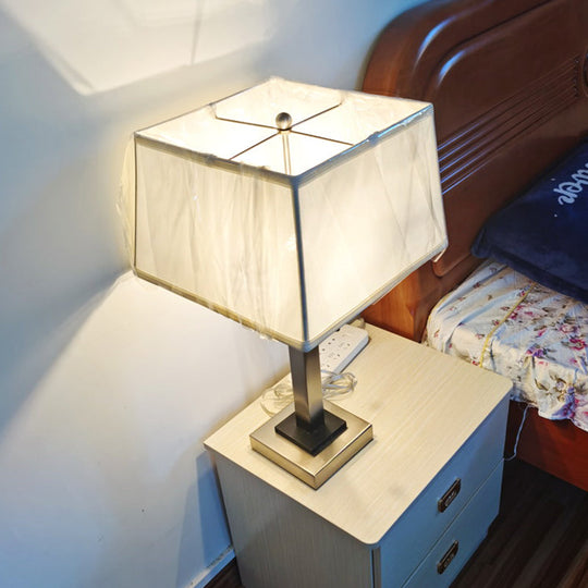 Vintage Fabric Cube Cage Table Lamp With Chrome Finish And Pull Chain - Perfect For Reading